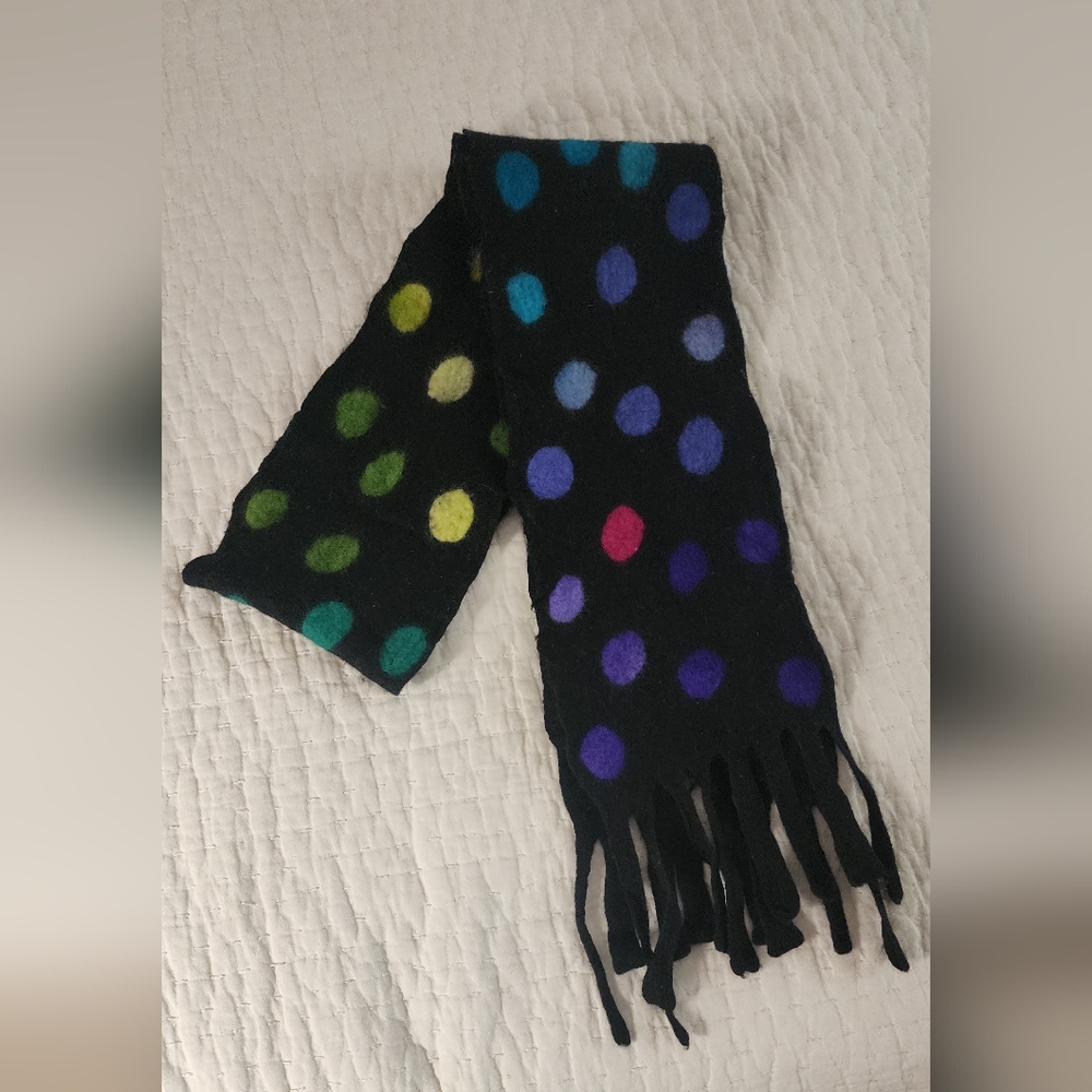 Felted polka dot wool scarf